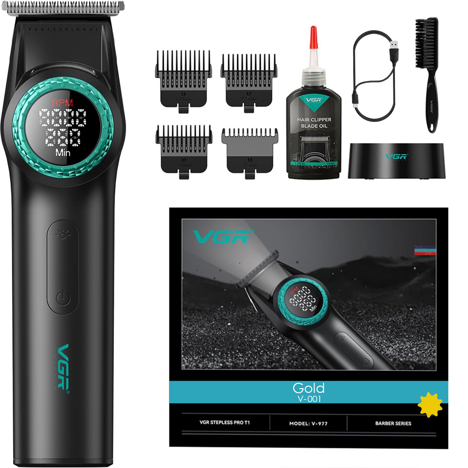 ماشین اصلاح موی سر و صورت شارژی وی جی ار مدل V-001(Gold)