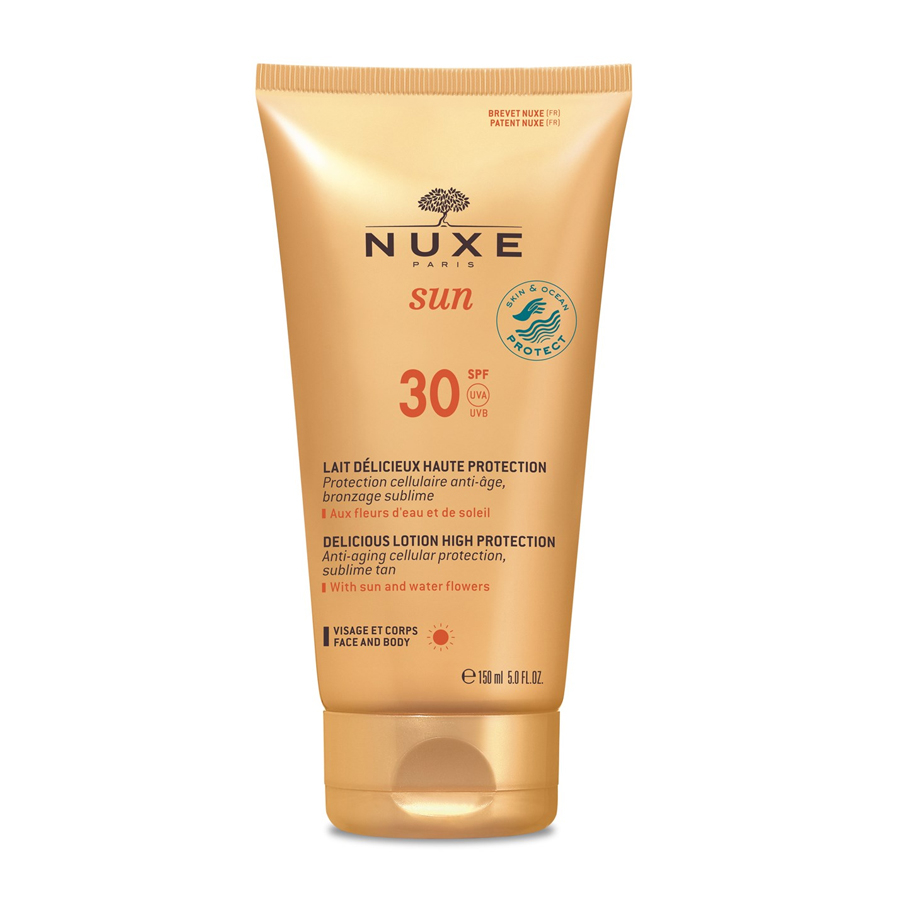 لوسیون ضد آفتاب بدون رنگ نوکس SPF 30 مدل Lait Délicieux مناسب انواع پوست حجم 150 میلی‌لیتر