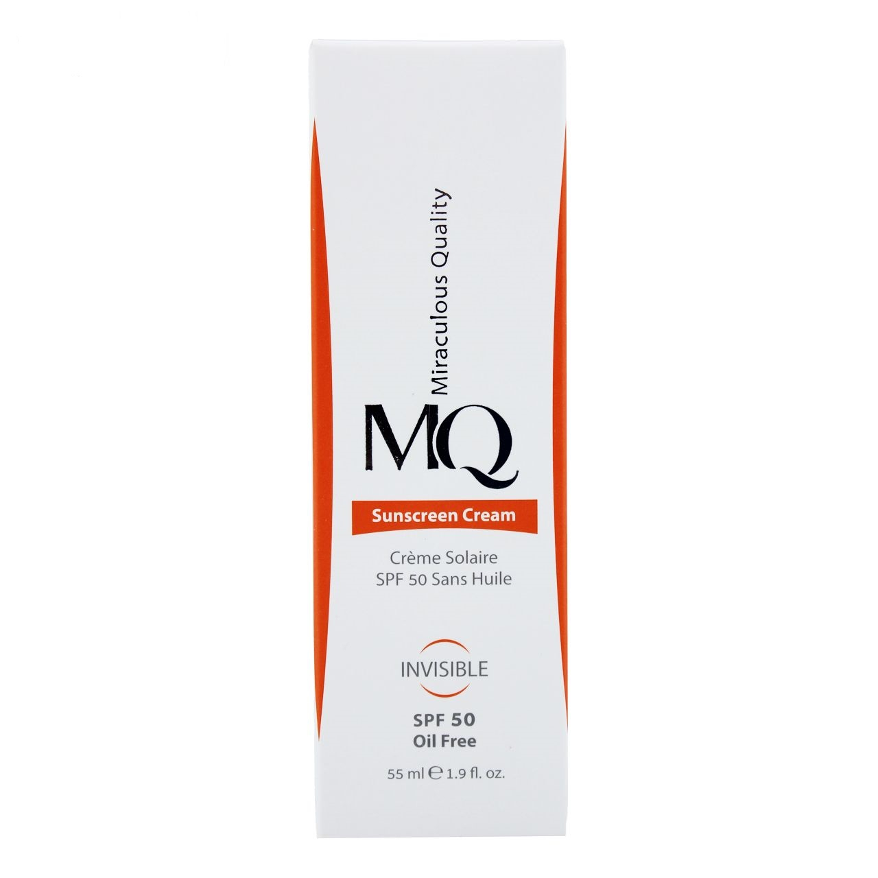 کرم ضدآفتاب بیرنگ ام کیو SPF50 مدل INVISIBLE، مناسب پوستهای چرب، حجم 55 میلیلیتر