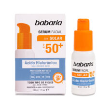 سرم ضد آفتاب بی‌رنگ صورت باباریا SPF 50 مدل Acido Hialuronico ‌محافظ UVA و UVB مناسب برای انواع پوست حجم 30 میلی‌لیتر