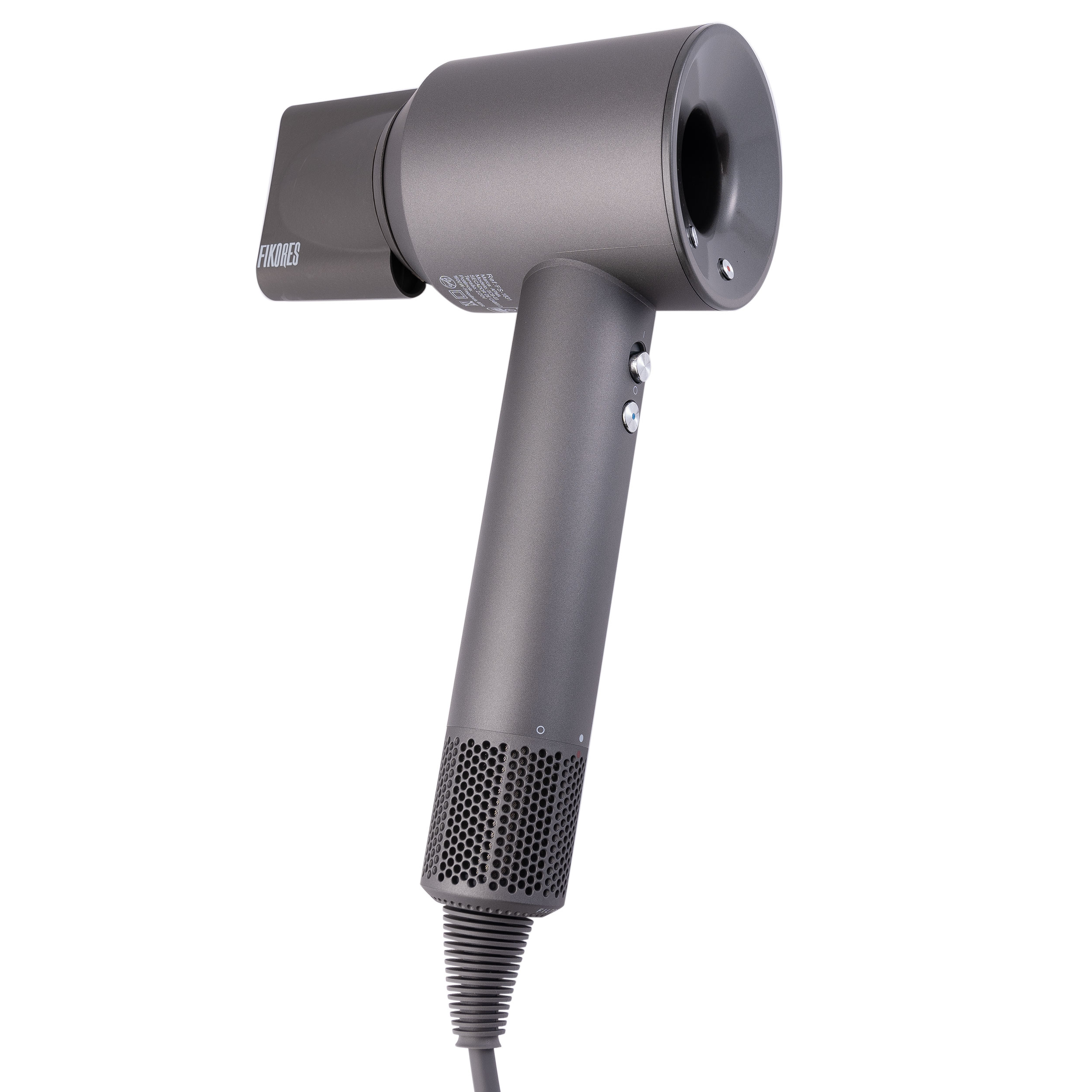 سشوار حرفه‌ای فیکورس مدل سوپرسونیک، موتور AC با توان مصرفی 1600 وات، دارای قابلیت باد سرد، قابلیت تعویض سری، دارای سیم گردان، با حالت صاف‌کننده و حجم‌دهنده، وزن 1200 گرم، تنظیم حرارت 3 حالته و کنترل سرعت 3 حالته، به همراه دیسپانسر و 5 عدد سری متمرکزکننده