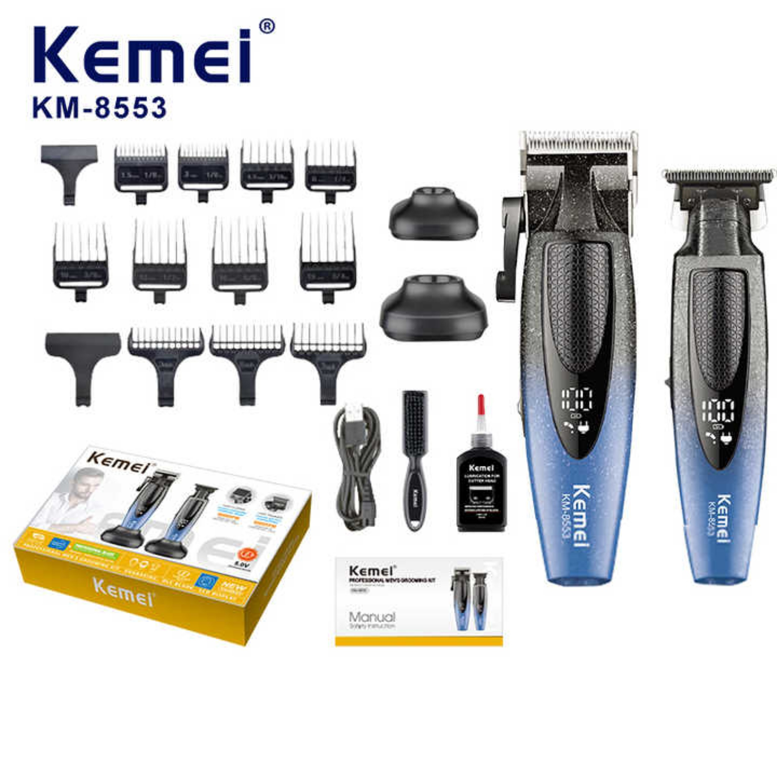 ماشین اصلاح موی سر و صورت شارژی کیمی مدل KM-8552 & KM-8553 مجموعه 2 عددی