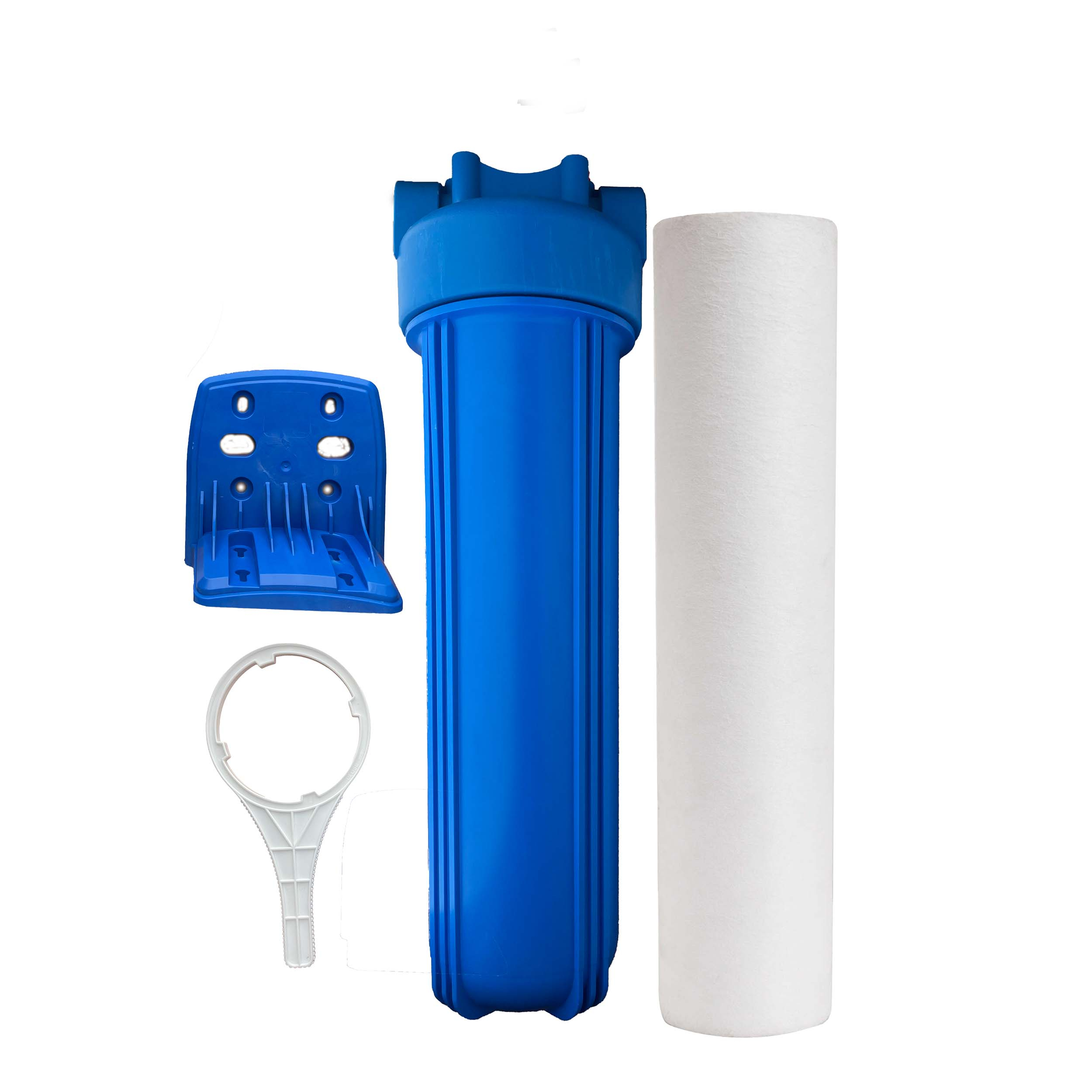 هوزینگ دستگاه تصفیه آب مدل جامبو به همراه فیلتر الیافی و براکت نگه دارنده و آچار