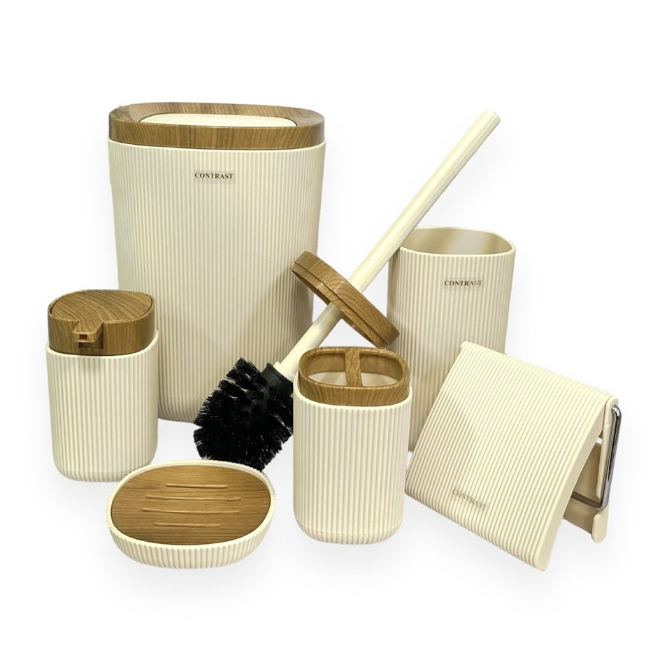 ست سرویس بهداشتی 6 پارچه کنتراست مدل روما شیاردار چوب