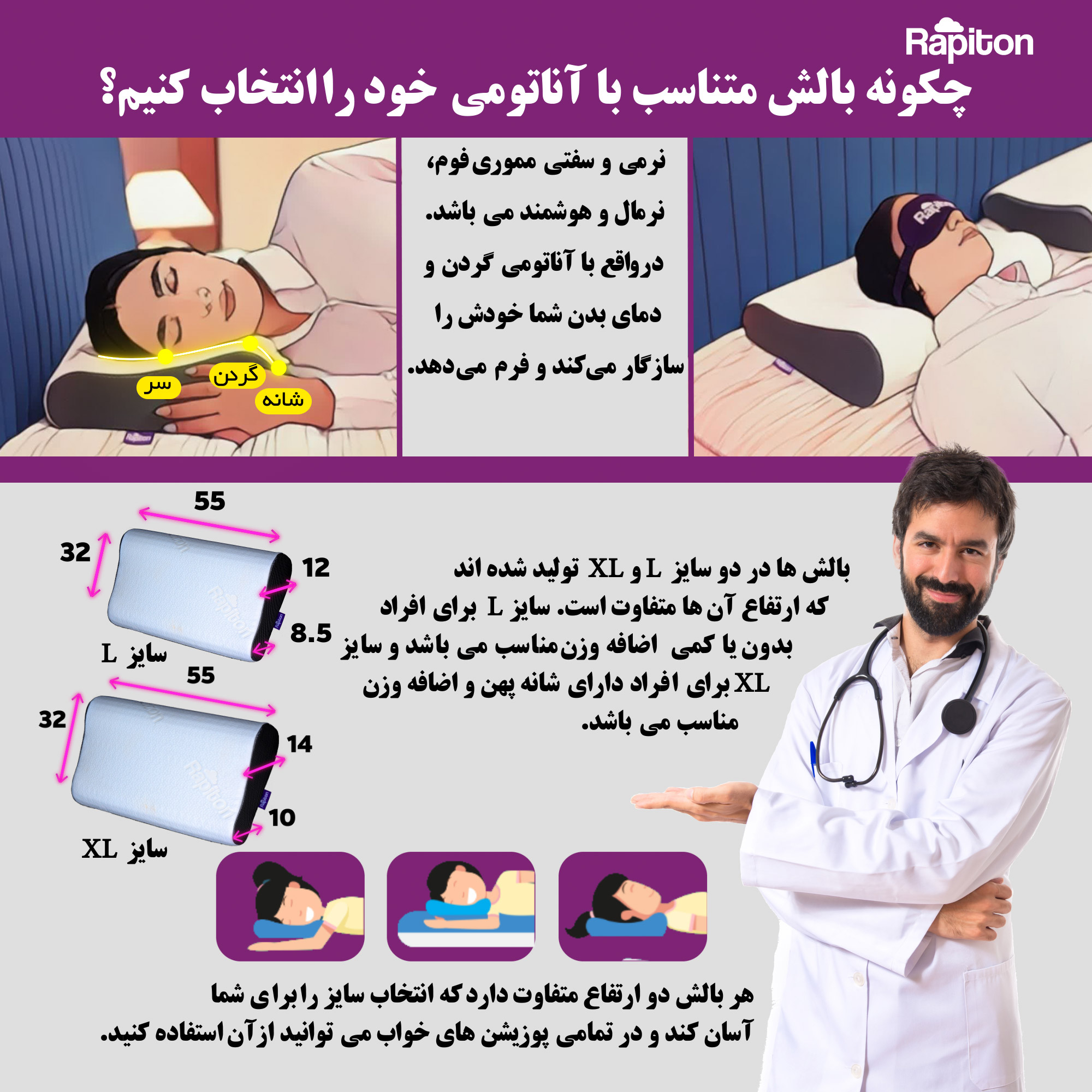 بالش طبی رپیتون مدل Ergo سایز XL