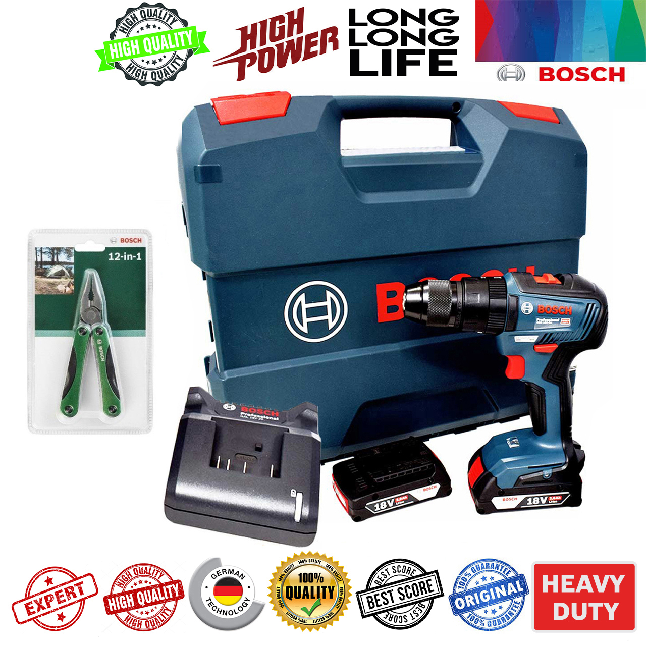 پیچ گوشتی شارژی چکشی بوش مدل فوق حرفه ای GSB 18V-50 Brushless + Extra