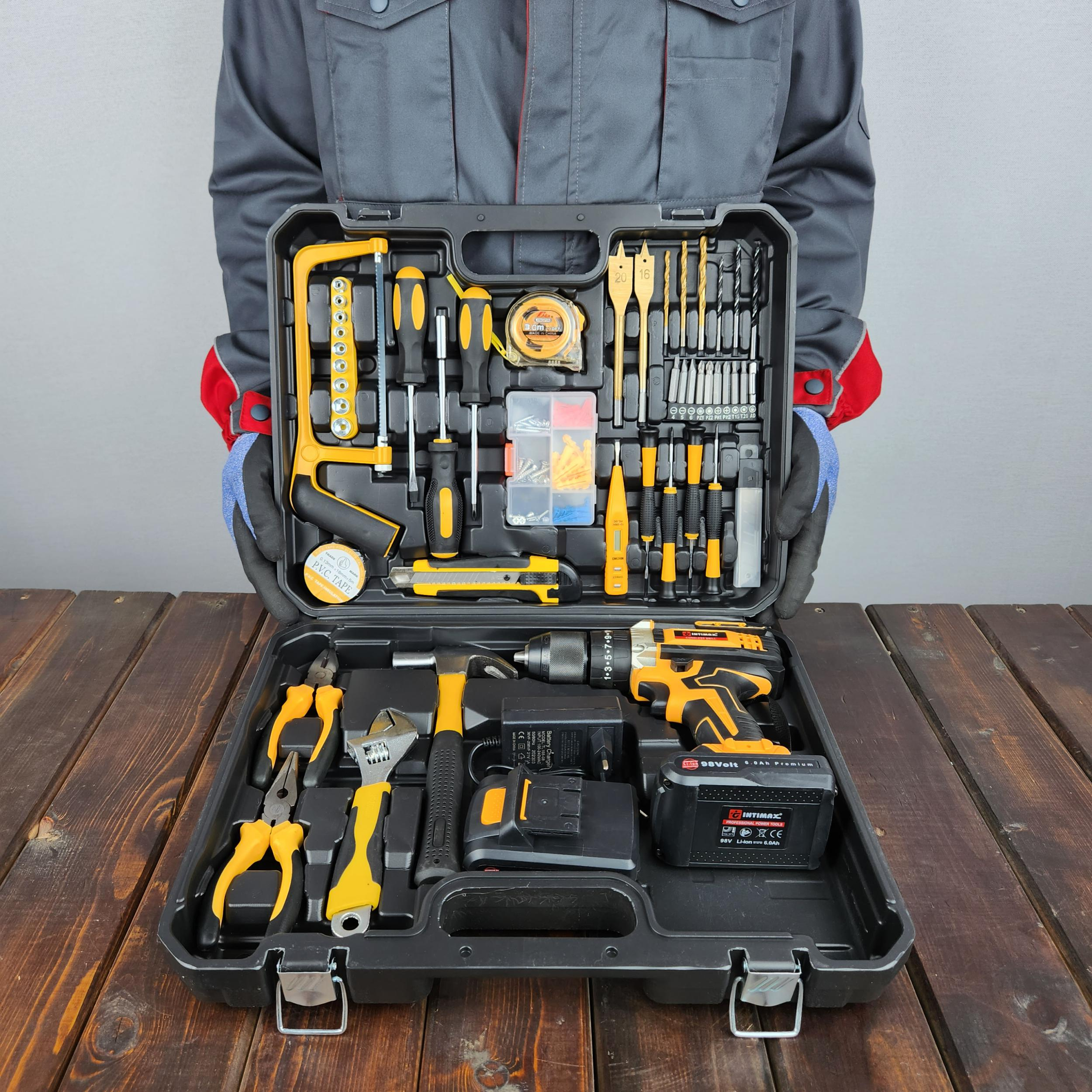 مجموعه 100 عددی دریل پیچ گوشتی شارژی چکشی صنعتی اینتیمکث مدل 0925