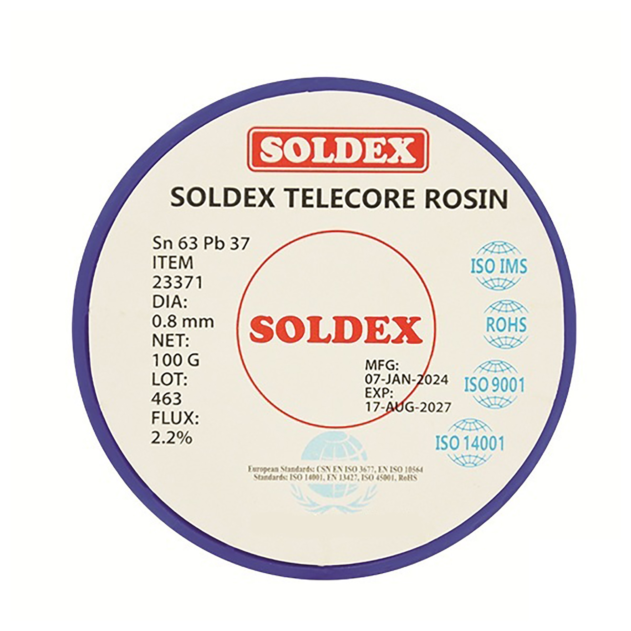 سیم لحیم سولدکس مدل SOLDEX Sn63 Pb37 وزن 100 گرم ضخامت 0.8 میلی متر