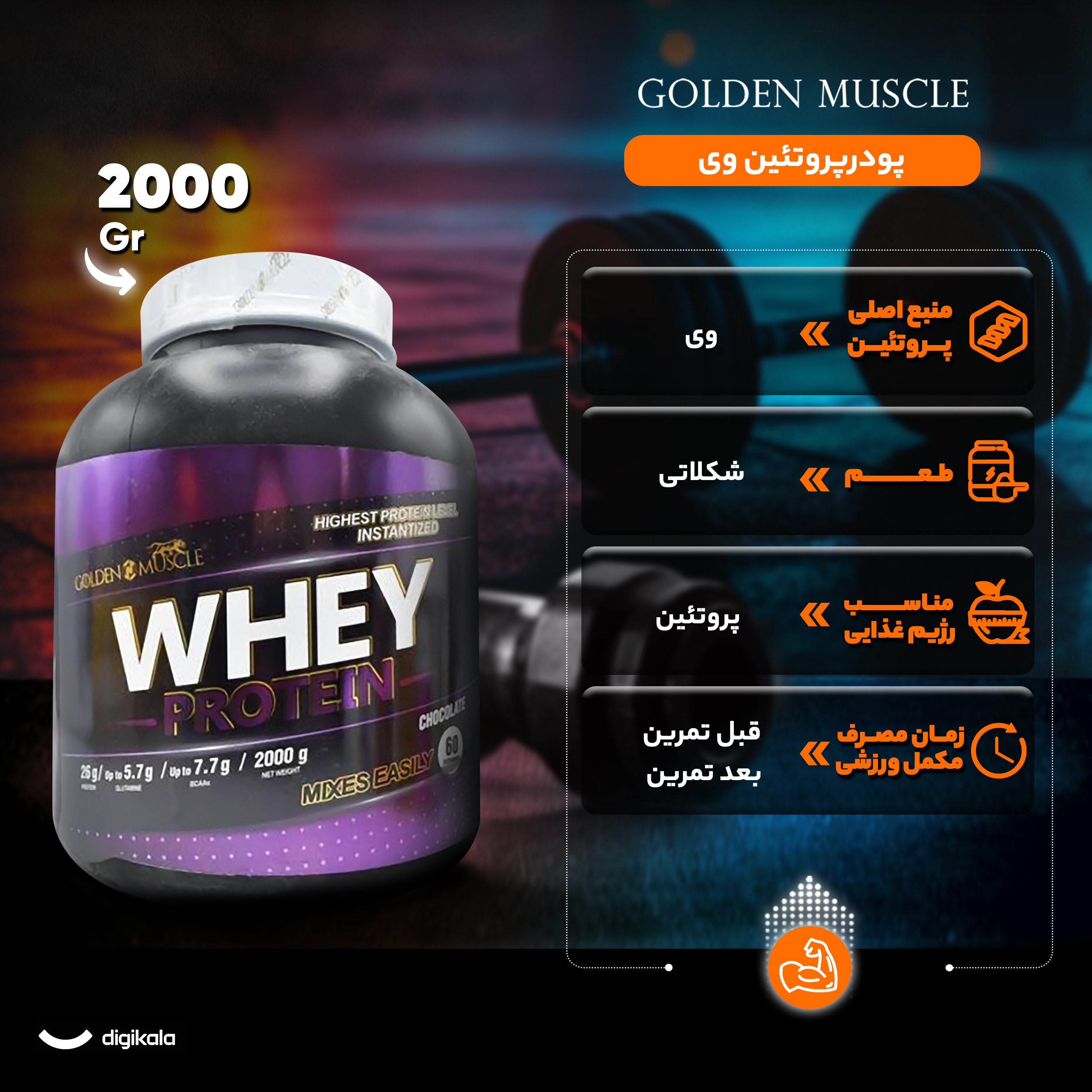 پودر پروتئین وی گلدن ماسل - 2 کیلوگرم