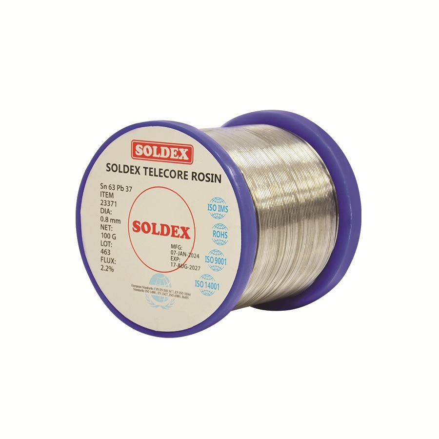 سیم لحیم سولدکس مدل SOLDEX Sn63 Pb37 وزن 100 گرم ضخامت 0.8 میلی متر