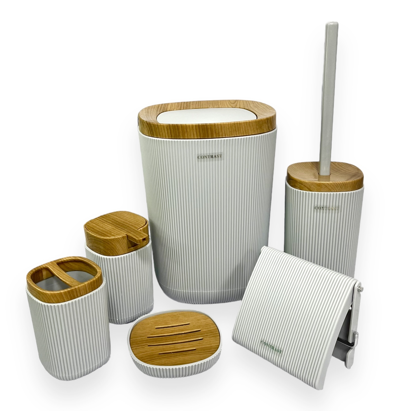 ست سرویس بهداشتی 6 پارچه کنتراست مدل روما شیاردار چوب