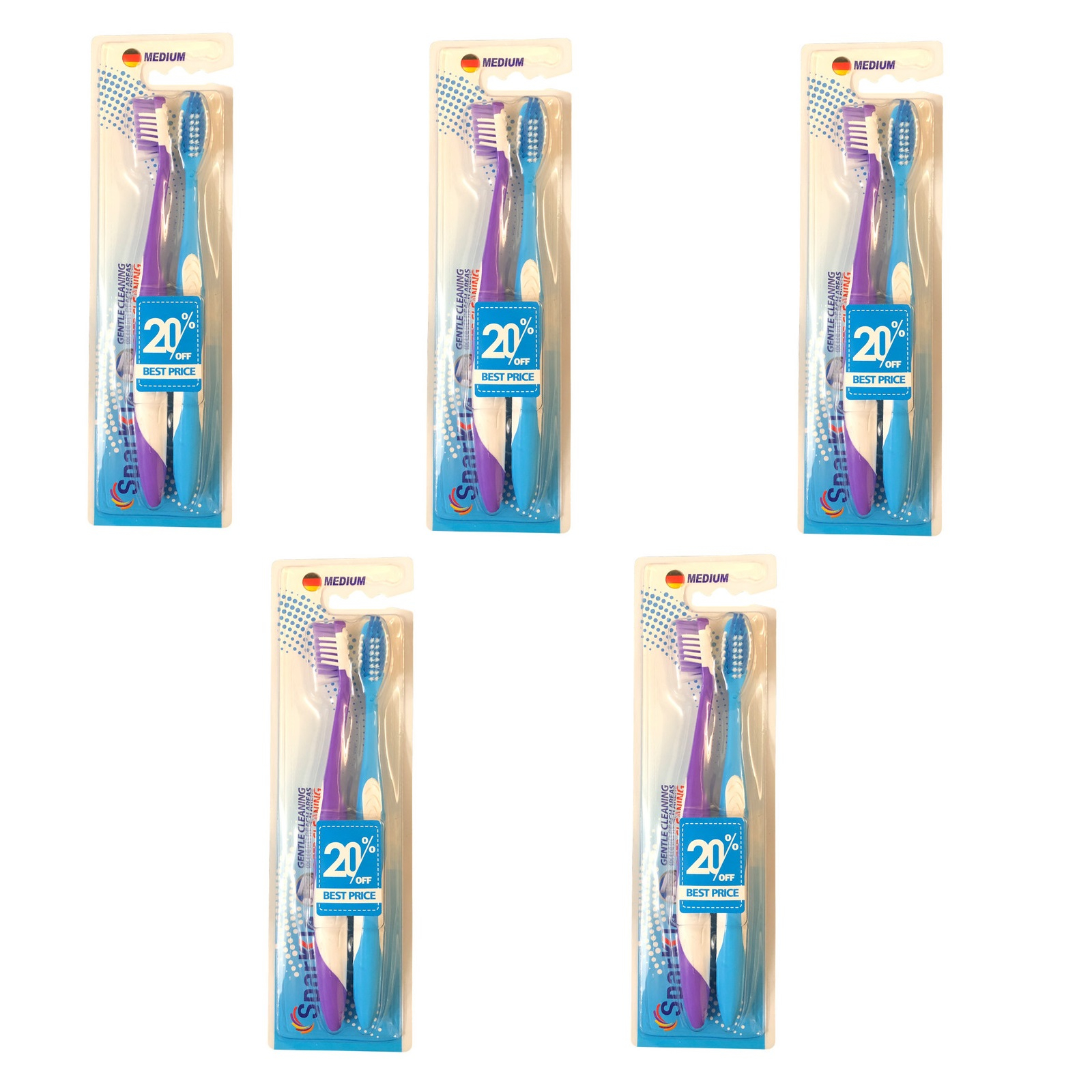 مسواک اسپارکل مدل G license با برس متوسط بسته 5 عددی