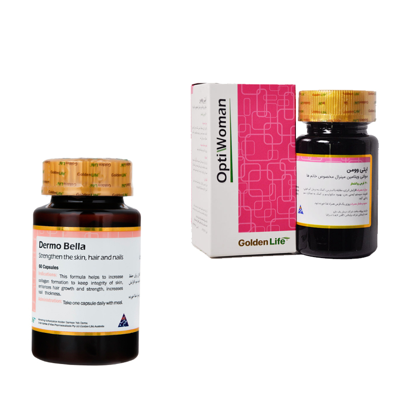کپسول درموبلا گلدن لایف بسته 60 عددی به همراه قرص اپتی وومن گلدن لایف بسته 30 عددی