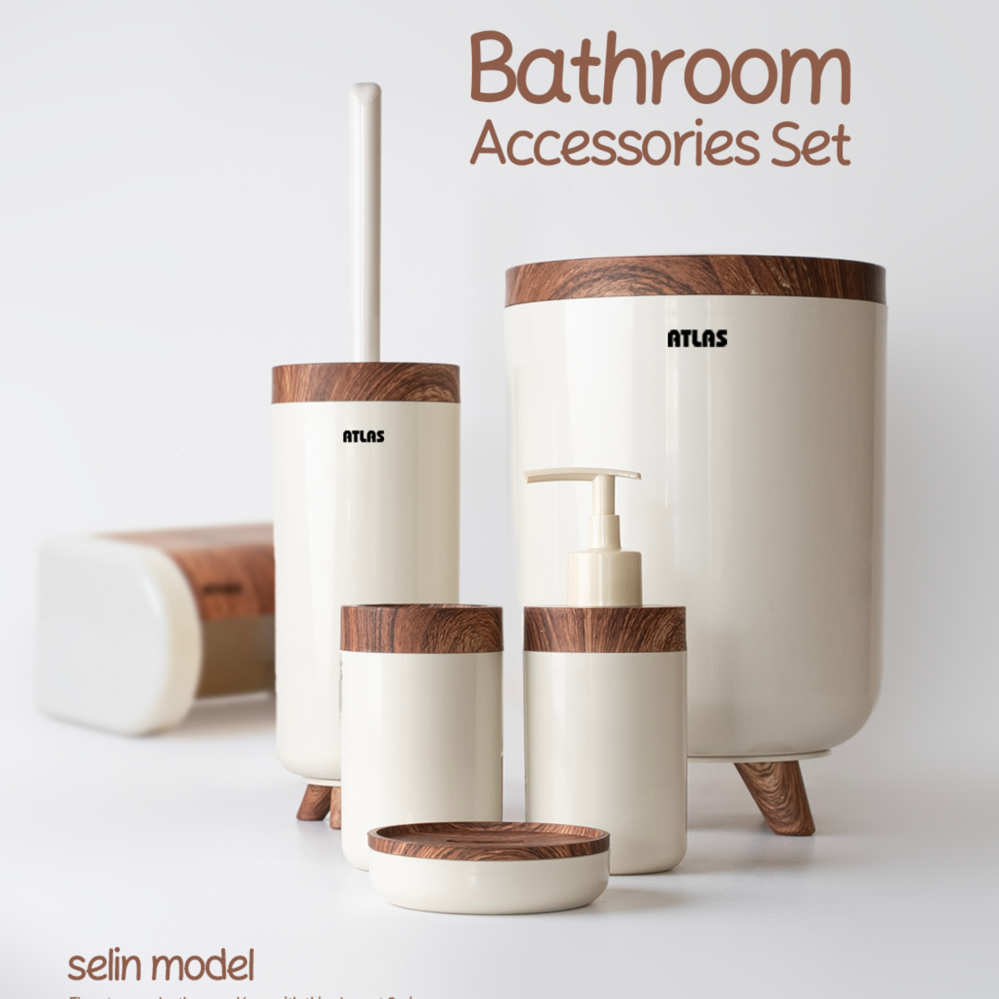 ست سرویس بهداشتی 6 تکه اطلس مدل سلین طرح چوب