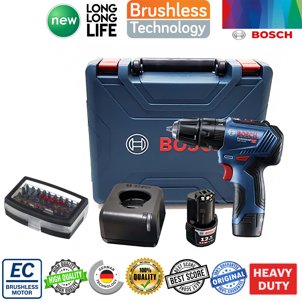 دریل شارژی چکشی بوش مدل GSB 12V-30 Brushless + Extra