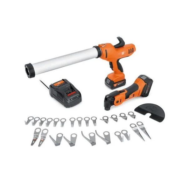 دستگاه تفنگ چسب شارژی و ابزار همه کاره شارژی فاین مدل AKP 18-600 AS  AMM 700 1.7 Q AUTOGLAS AS مجموعه 29 عددی