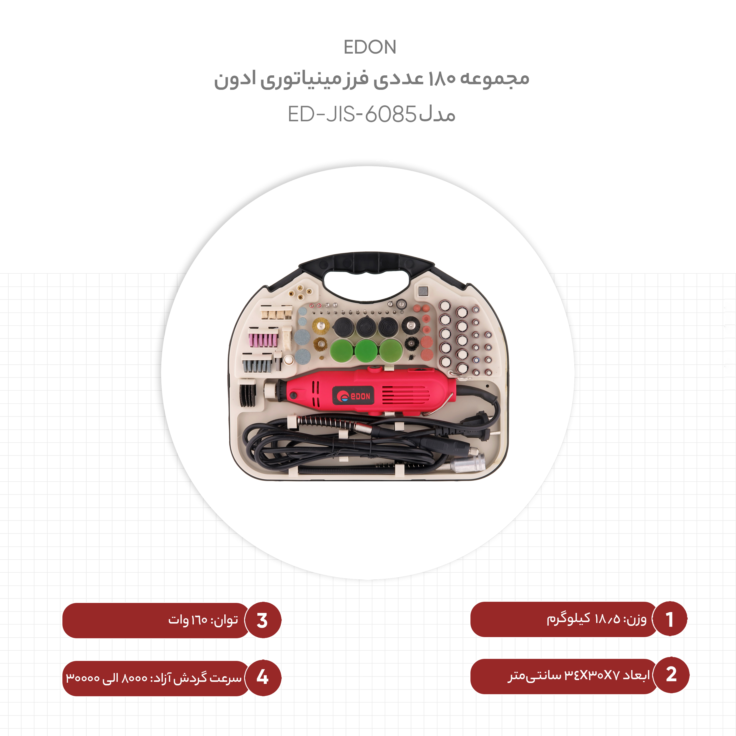 مجموعه 180 عددی فرز مینیاتوری ادون مدل ED-JIS-6085