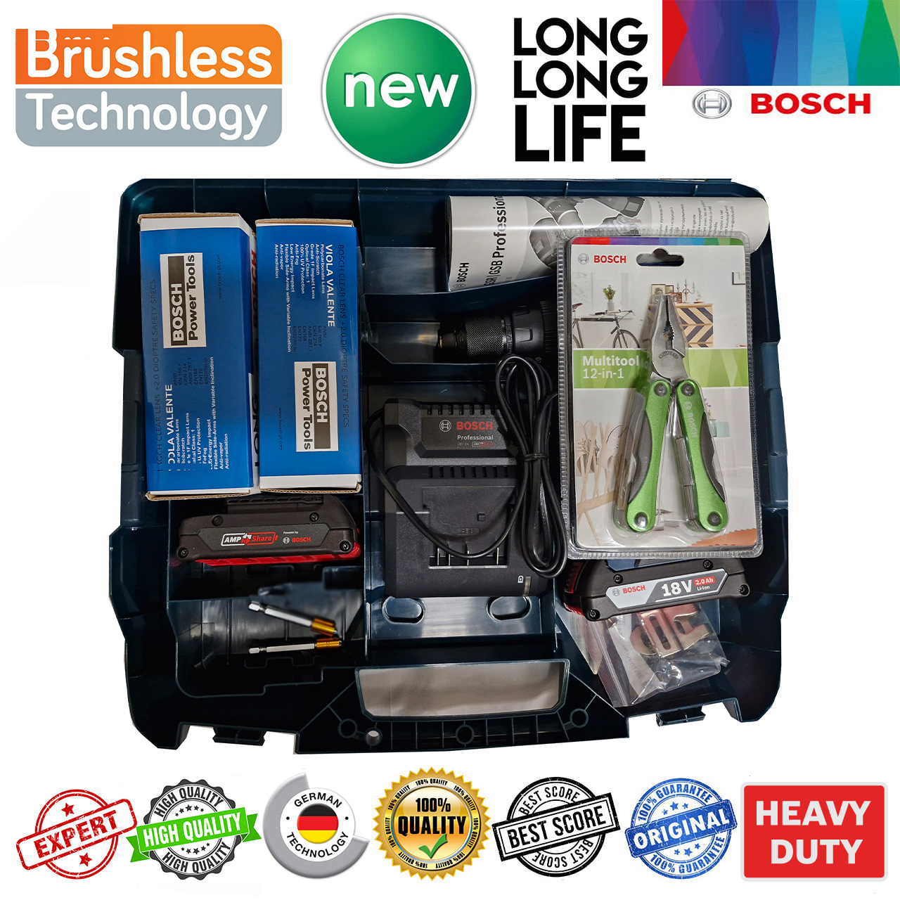 پیچ گوشتی شارژی چکشی بوش مدل هوشمند بدون ذغال کد 18V-50