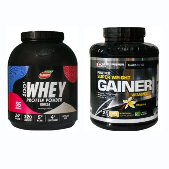 پودر گینر اولترا پاور پگاه 2.5 کیلوگرم به همراه پودر پروتئین وانیل کاله پرو 1800 گرم