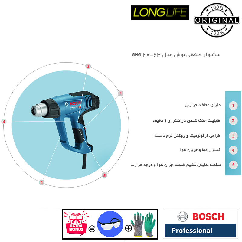 سشوار صنعتی 2000 وات بوش مدل GHG 20-63 / 2000W