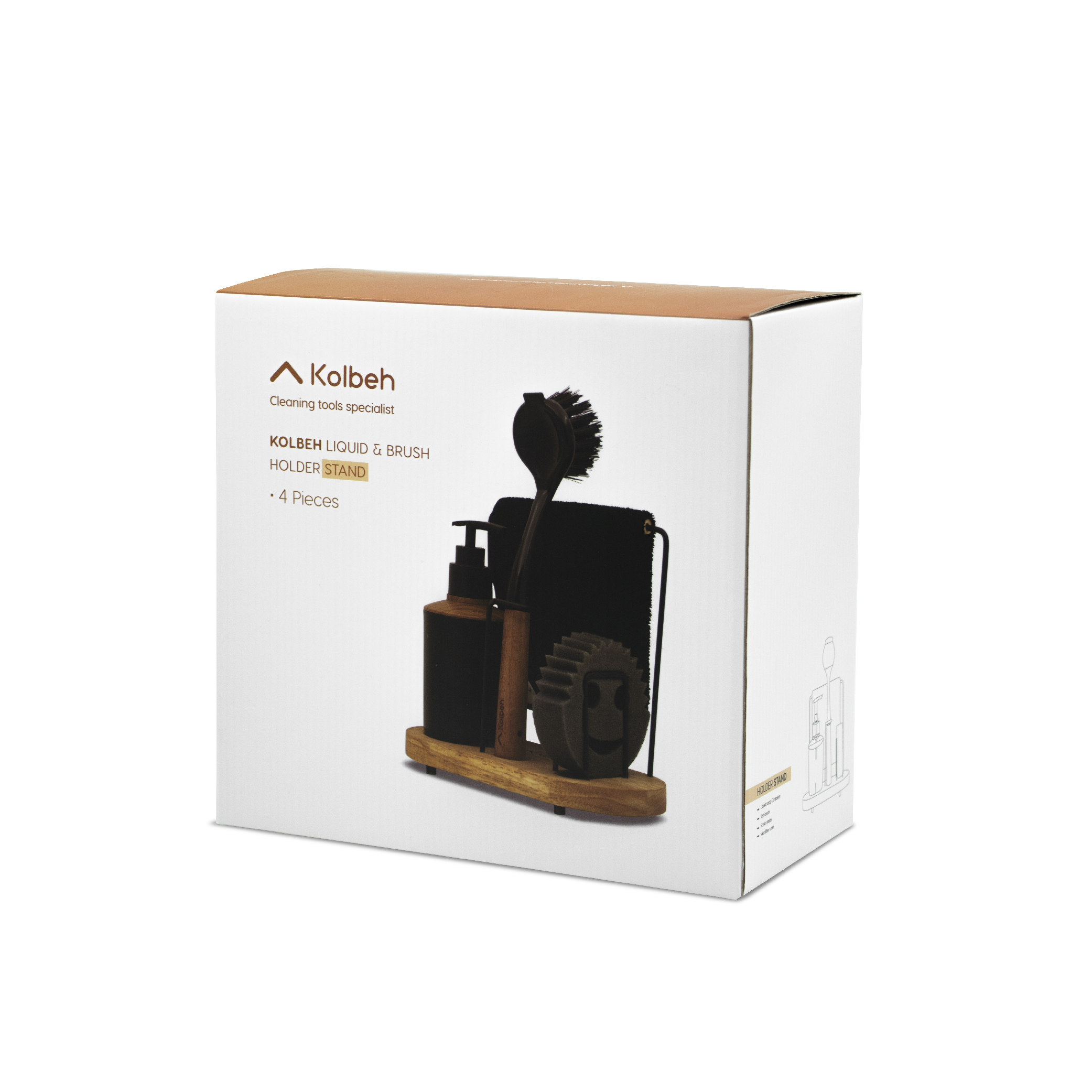 مخزن مایع ظرفشویی کلبه مدل استند دار به همراه فرچه، اسکاچ و دستمال نظافت