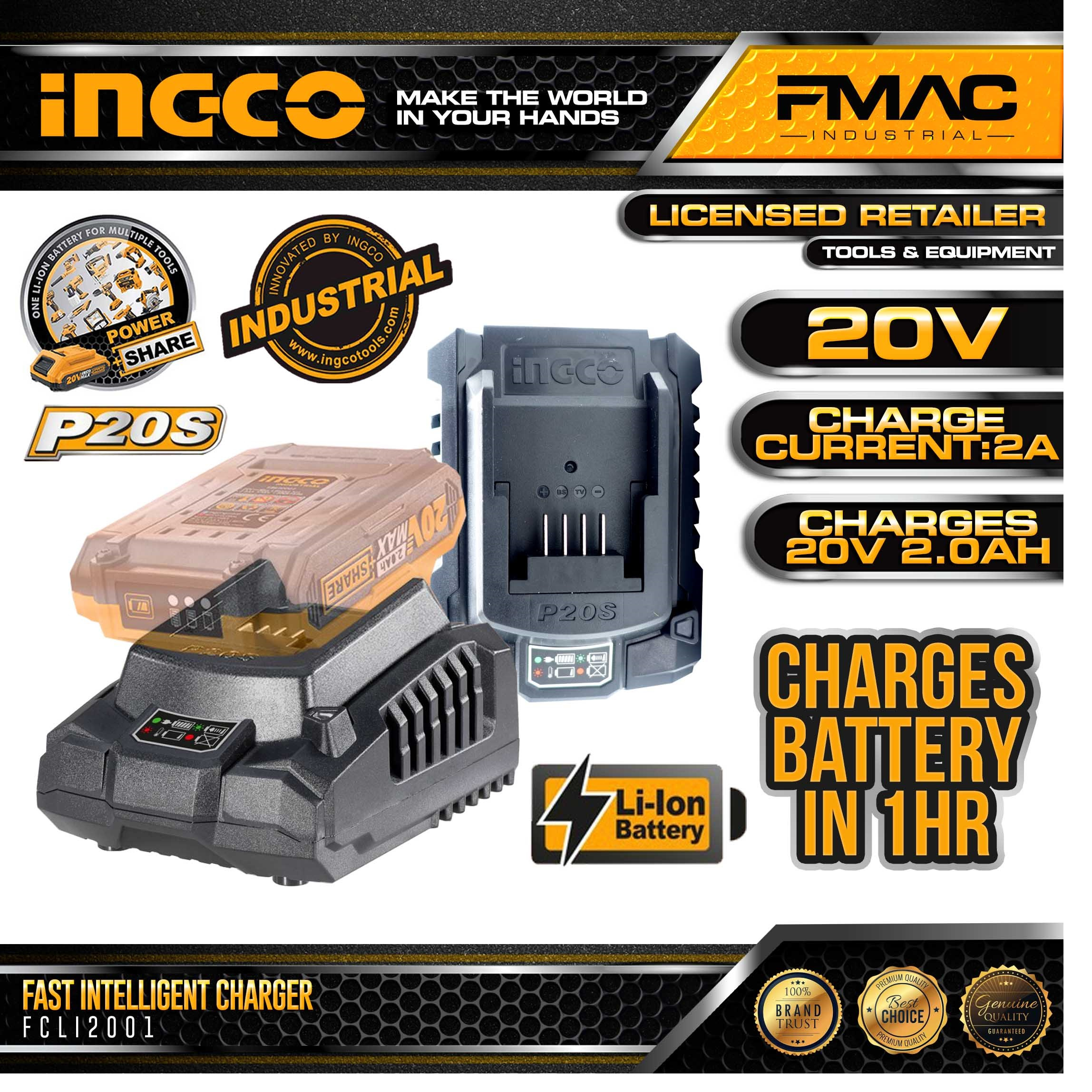 شارژر باتری 20 ولت 2 آمپر اینکو مدل FCLI-2001-20v-2.0Ah