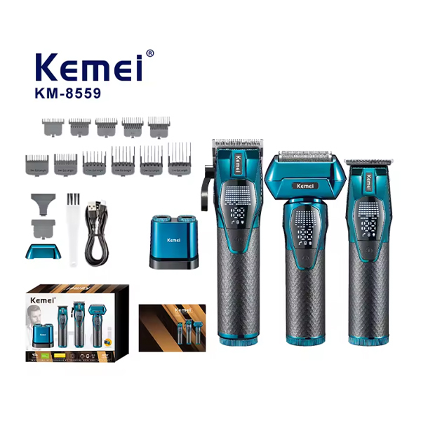 ست ماشین اصلاح موی سر و صورت شارژی کیمی مدل KM-8559 بسته 3 عددی