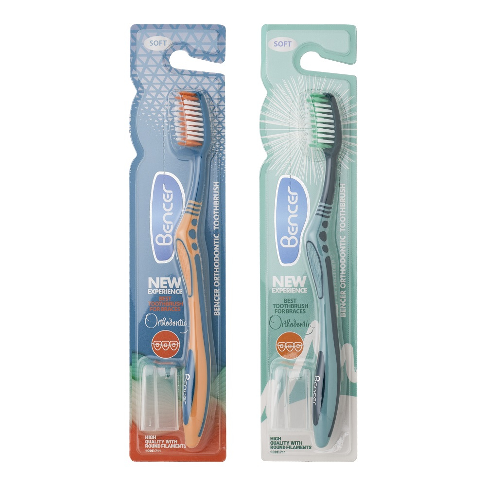 مسواک بنسر مدل ارتودنسی با برس نرم مجموعه 72 عددی