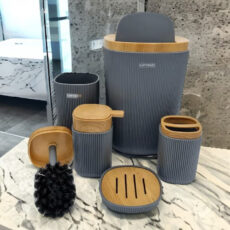 ست سرویس بهداشتی 6 پارچه کنتراست مدل روما شیاردار چوب