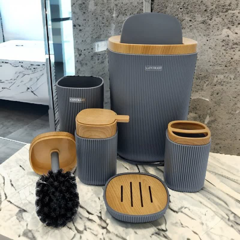 ست سرویس بهداشتی 6 پارچه کنتراست مدل روما شیاردار چوب