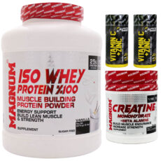 پروتئین وی ایزوله 100% مگنوم 2270 گرم – کراتین مگنوم 250 گرم – ویتامین C + زینک دوعدد بسته 60 عددی