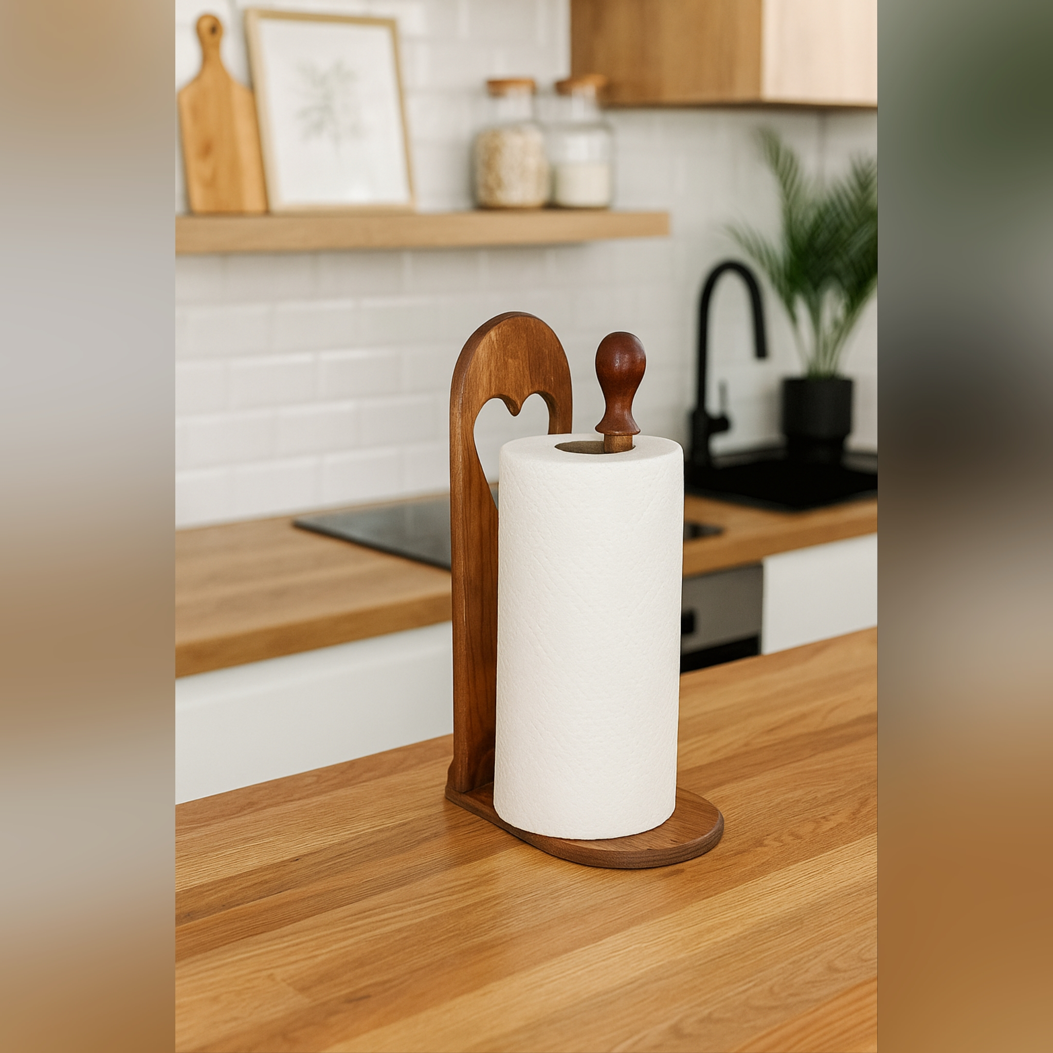 پایه رول دستمال کاغذی مدل چوبی طرح قلب