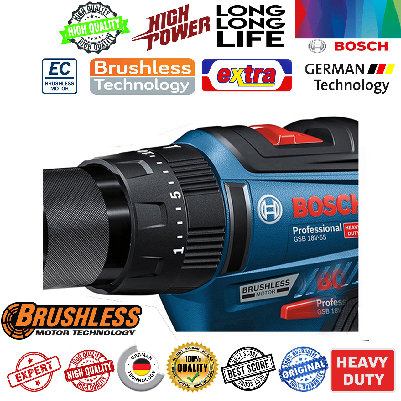 پیچ گوشتی شارژی چکشی بوش مدل فوق حرفه ای GSB 18V-50 Brushless + Extra
