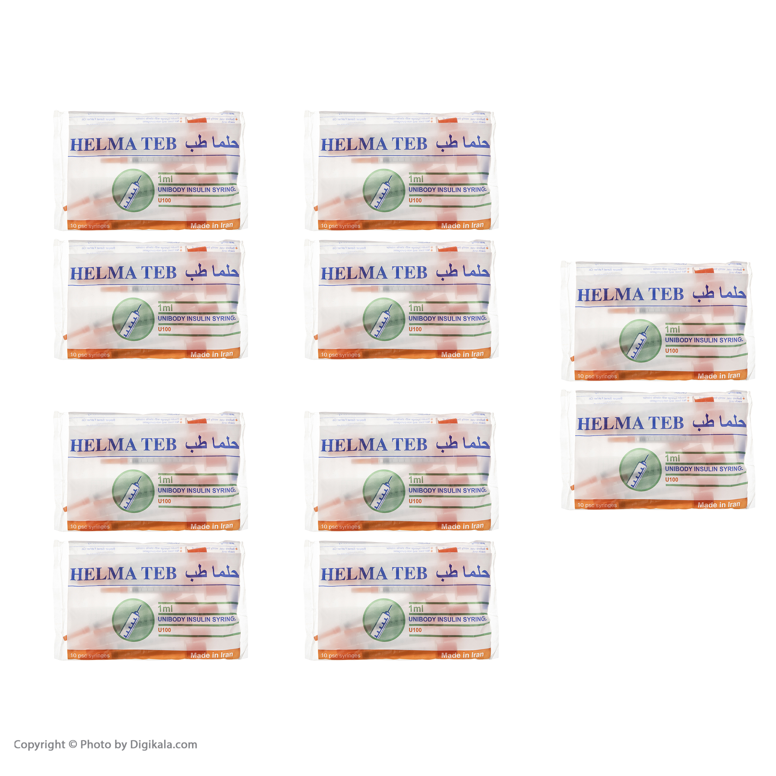 سرنگ 1 سی سی انسولین حلما طب مدل یکپارچه بسته 100 عددی