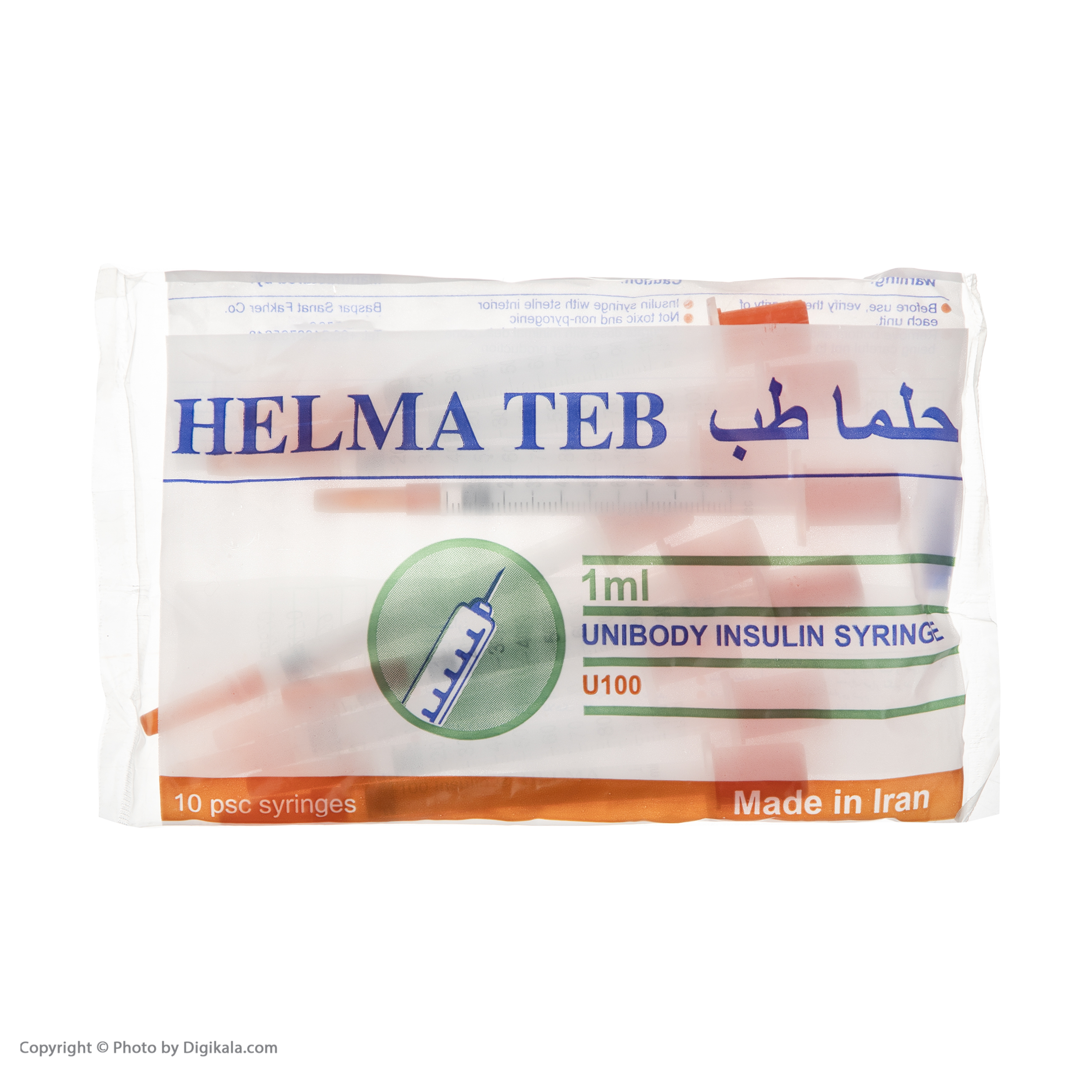 سرنگ 1 سی سی انسولین حلما طب مدل یکپارچه بسته 100 عددی