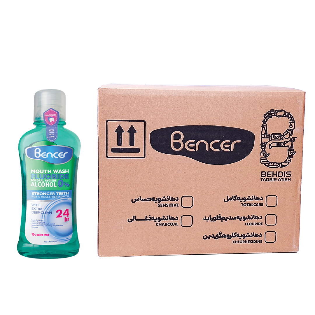 دهان شویه بنسر مدل سدیم فلوراید حجم 400 میلی لیتر بسته 12 عددی