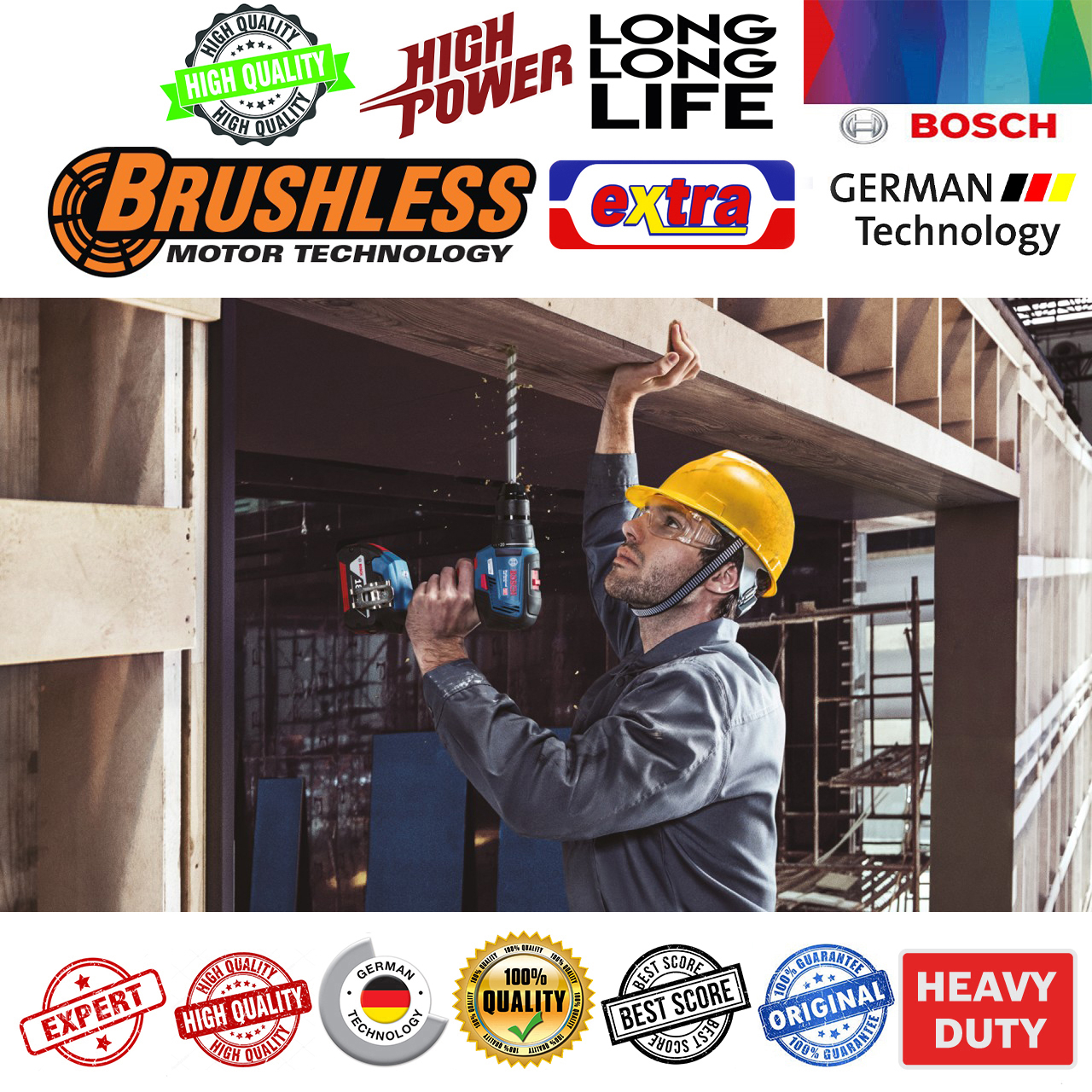 پیچ گوشتی شارژی چکشی بوش مدل حرفه ای بدون ذغال GSB 18v-50 + Extra