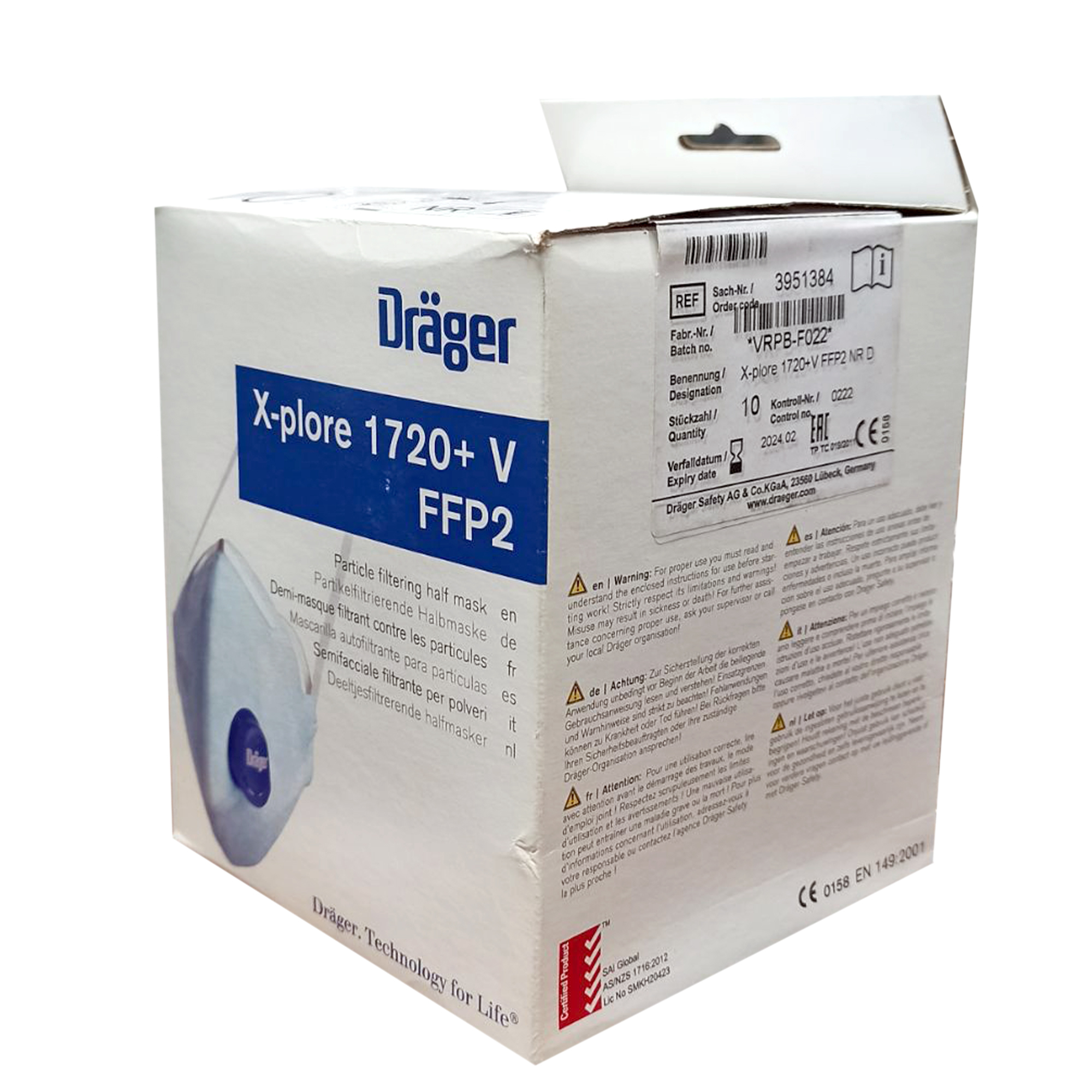 ماسک تنفسی دراگر مدل FFP2 بسته 10عددی