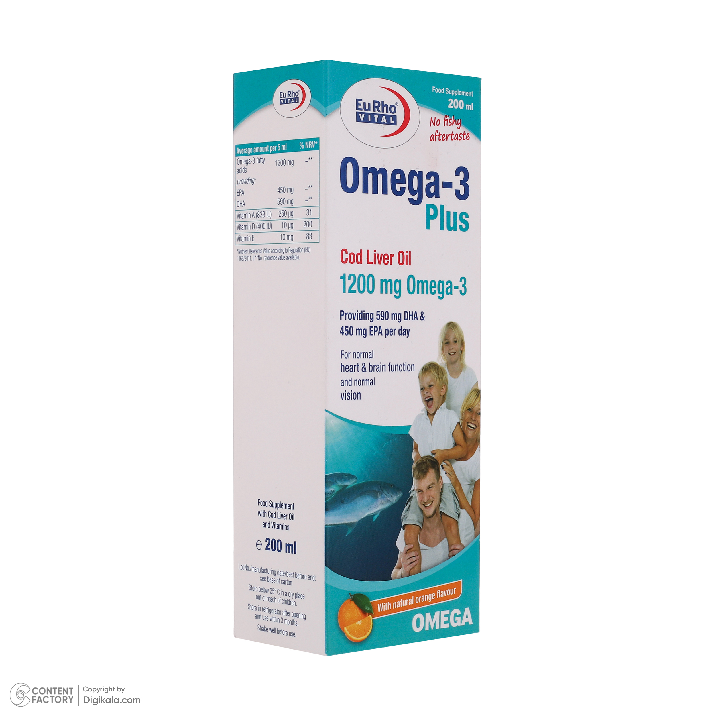 شربت امگا 3 پلاس یوروویتال 200 میلی لیتر به همراه قرص فوکوس پلاس کیدز یوروویتال بسته 60 عددی