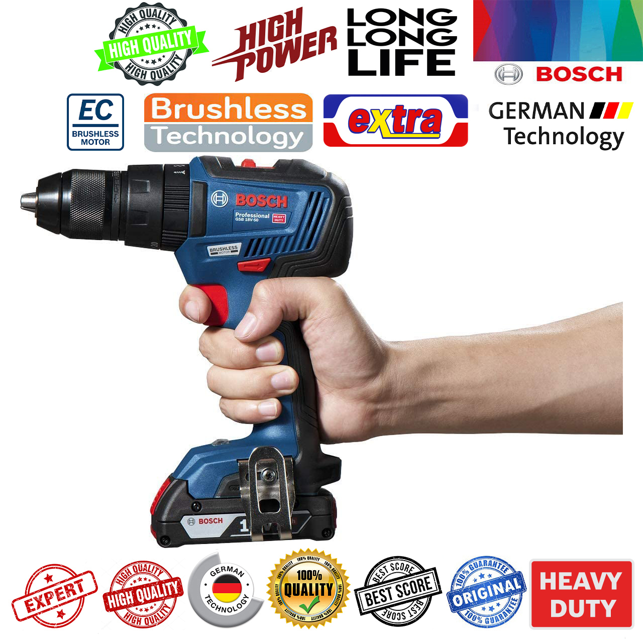 پیچ گوشتی شارژی ضربه ای بوش مدل فوق هوشمند بدون ذغال GSB 18V-50 Brushless