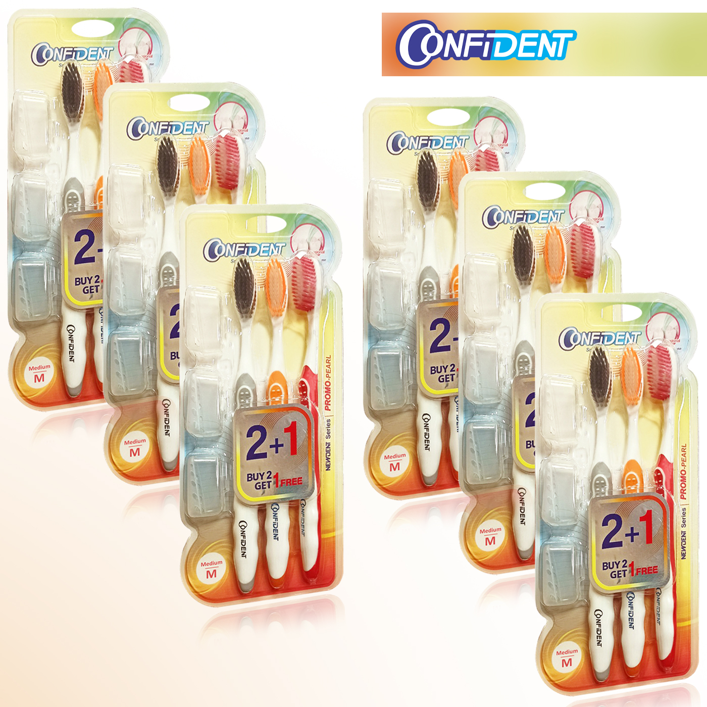 مسواک کانفیدنت مدل PROMO PEARL  با برس متوسط مجموعه 6 عددی