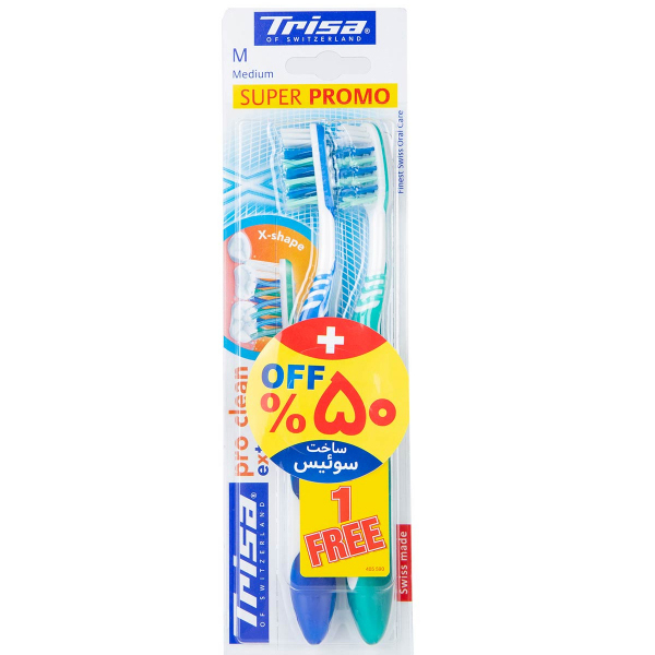 مسواک تریزا مدل pro clean extra با برس متوسط بسته 2 عددی