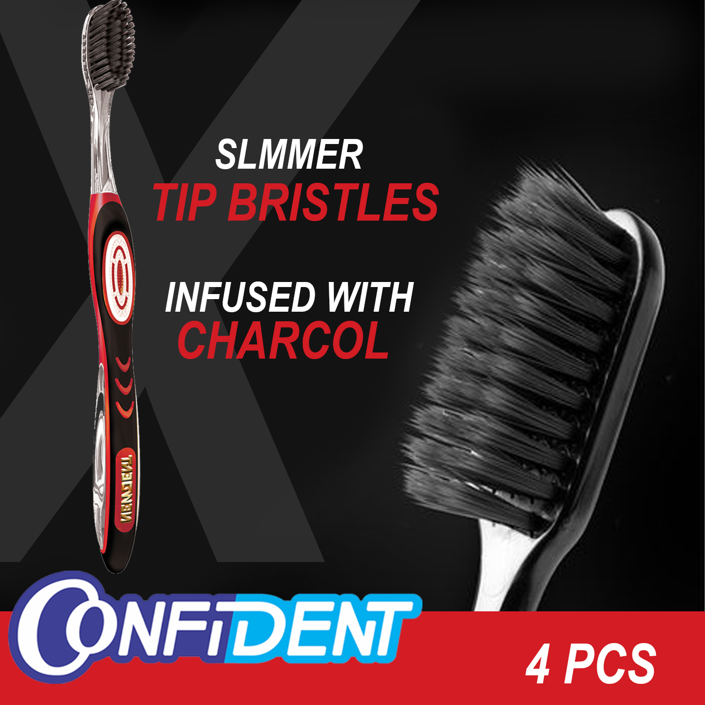 مسواک کانفیدنت مدل Golden Charcoal با برس خیلی نرم مجموعه 4 عددی