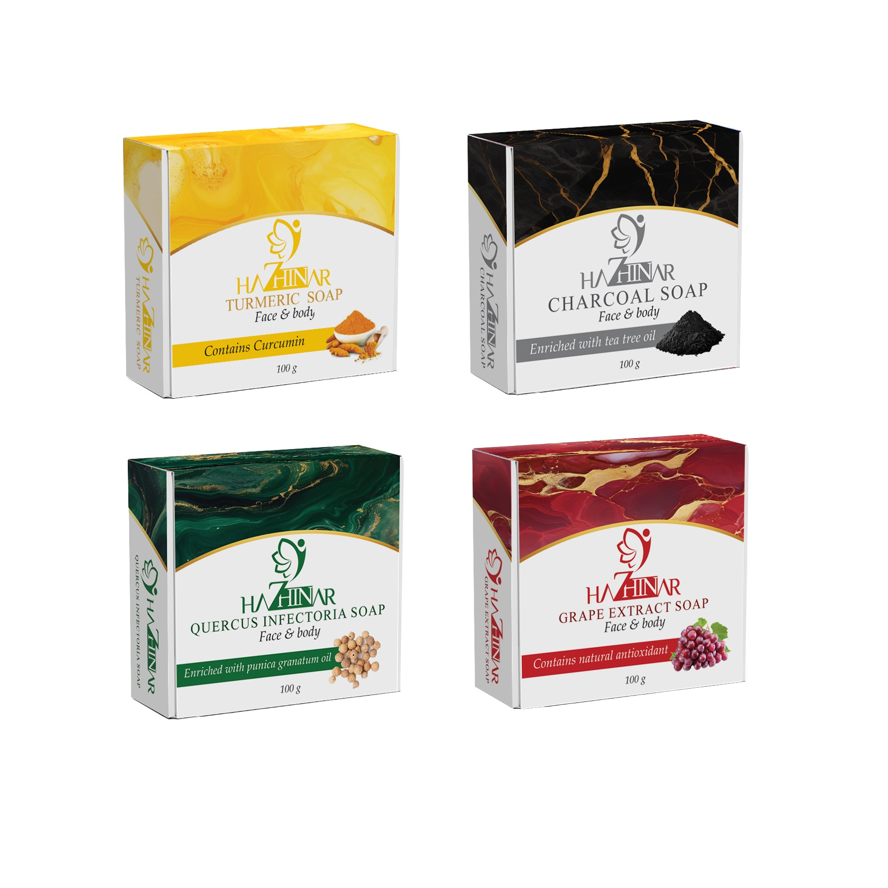 صابون شستشو صورت هاژینار مدل 4 گیاه مناسب برای پوست چرب وزن 100 گرم بسته 4 عددی