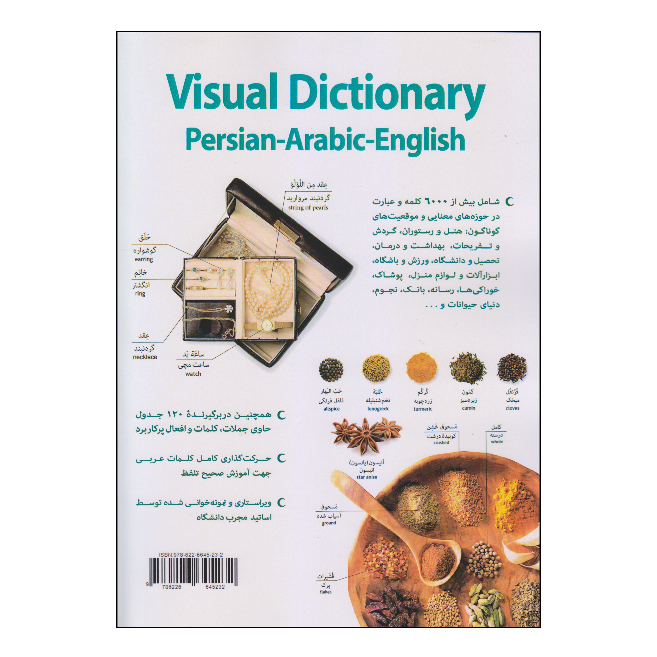 کتاب فرهنگ تصویری فارسی ـ عربی ـ انگلیسی اثر دکتر حیات عامری و دکتر بسام رحمه انتشارات دولت علم