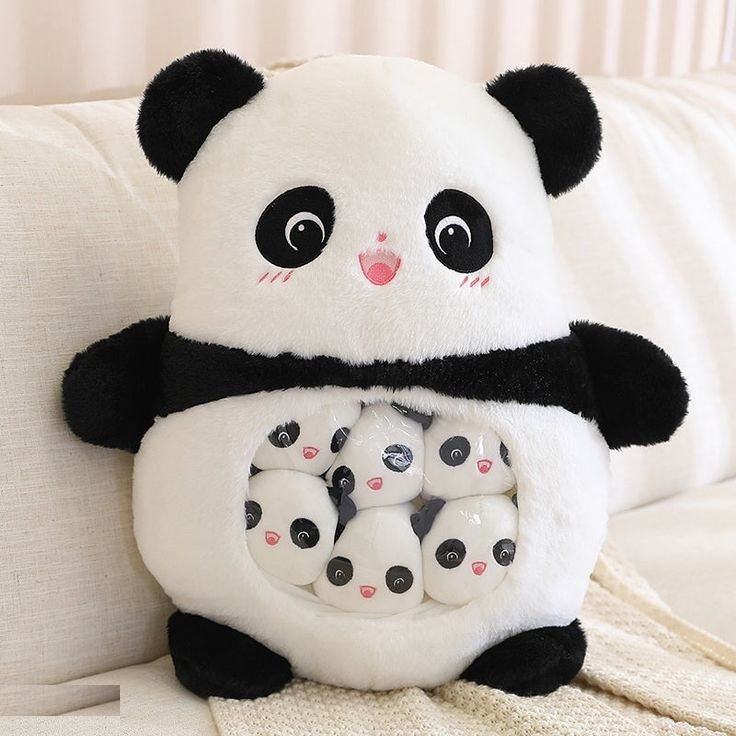 عروسک پاندا طرح مدل بالشتی بچه دار کد 3350 ارتفاع 50 سانتی‌متر