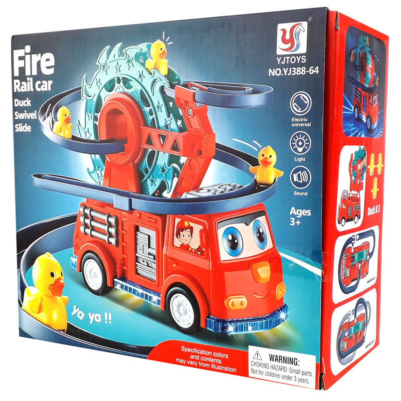 کیت ماشین بازی وای جی تویز مدل آتش نشانی چرخ و فلک و سرسره جوجه اردک کد YJ388-64