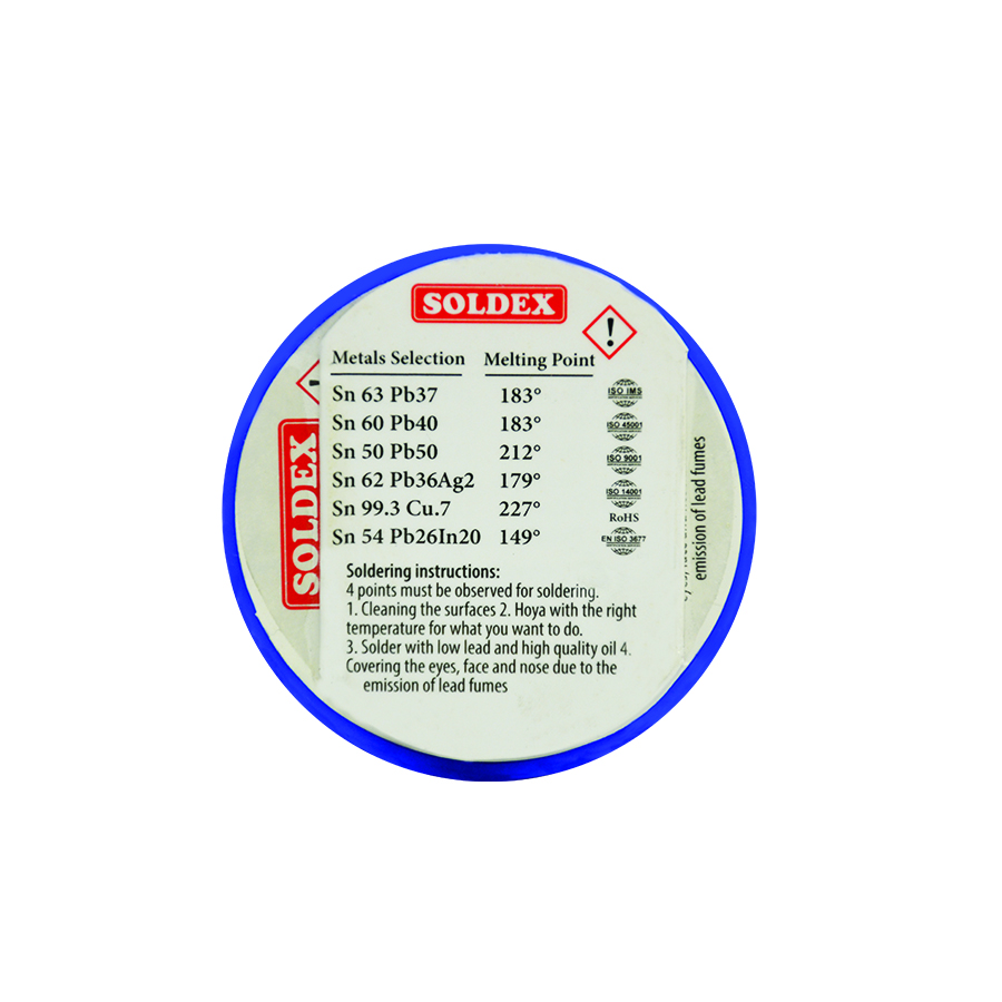 سیم لحیم سولدکس مدل SOLDEX Sn63 Pb37 وزن 100 گرم ضخامت 0.8 میلی متر