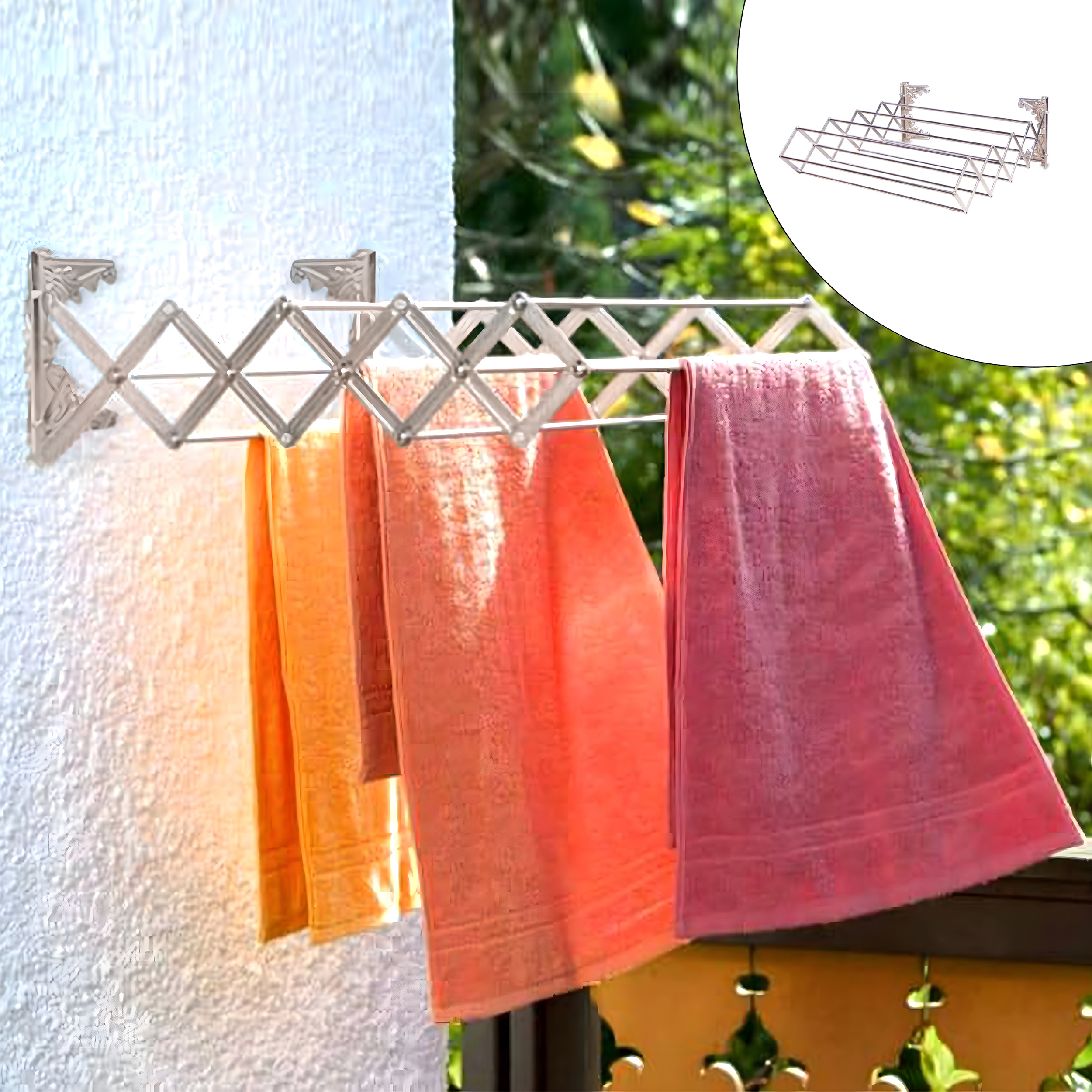 بند رخت دیواری مدل اکاردونی طرح استیل کد 60