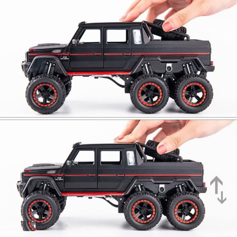 ماکت ماشین ناب سل مدل بنز باراباس 6 چرخ آفرود فلزی فنردار MERCEDES BENZ BARABASS 6x6 به همراه جاسوییچی